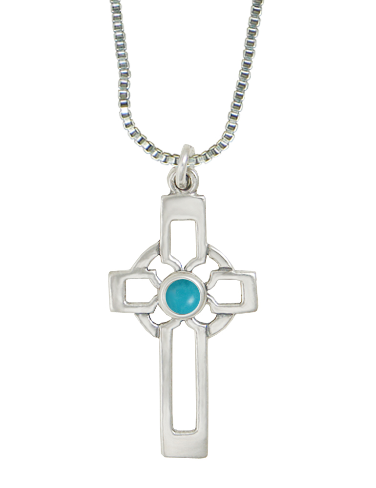 Sterling Silver Celtic Cross Pendant With Turquoise